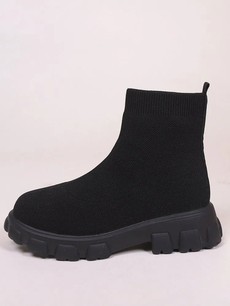 Women's fashion ankle boots low heel sock boots mesh upper candy colours round toe