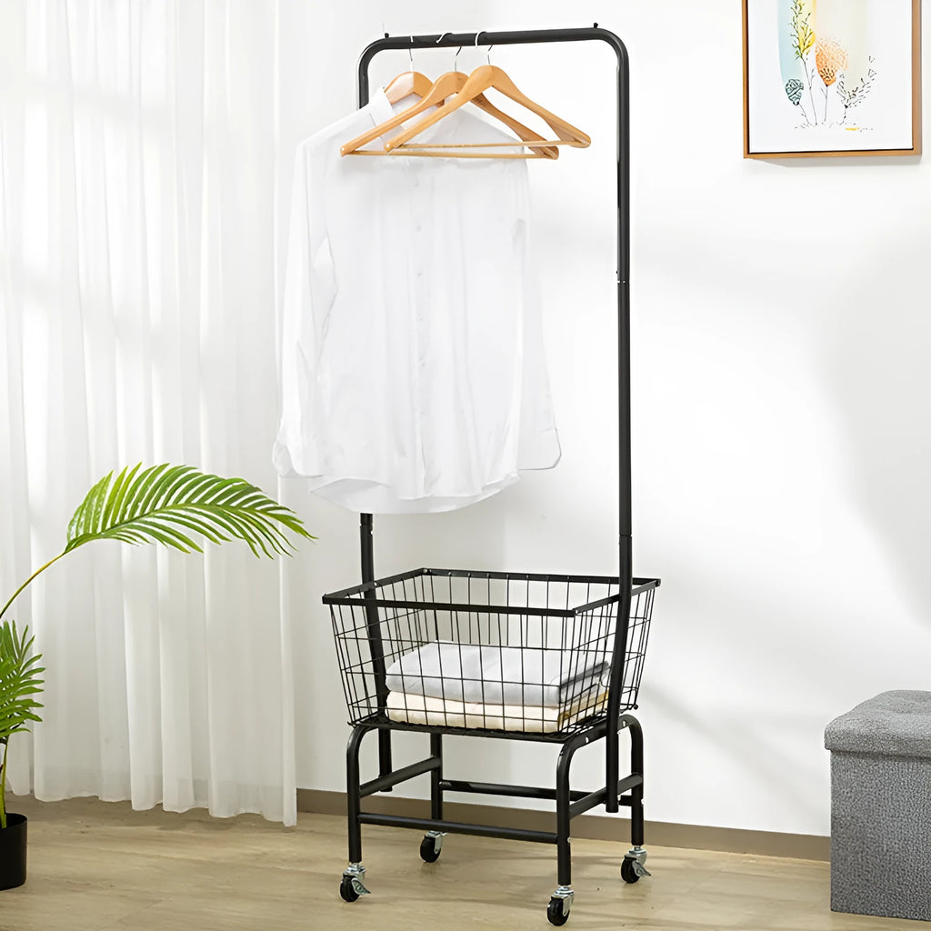 Single rod pulley storage car in iron construction for wardrobe organisation