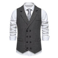 Men's herringbone tweed double breasted slim fit suit vest in dark gray