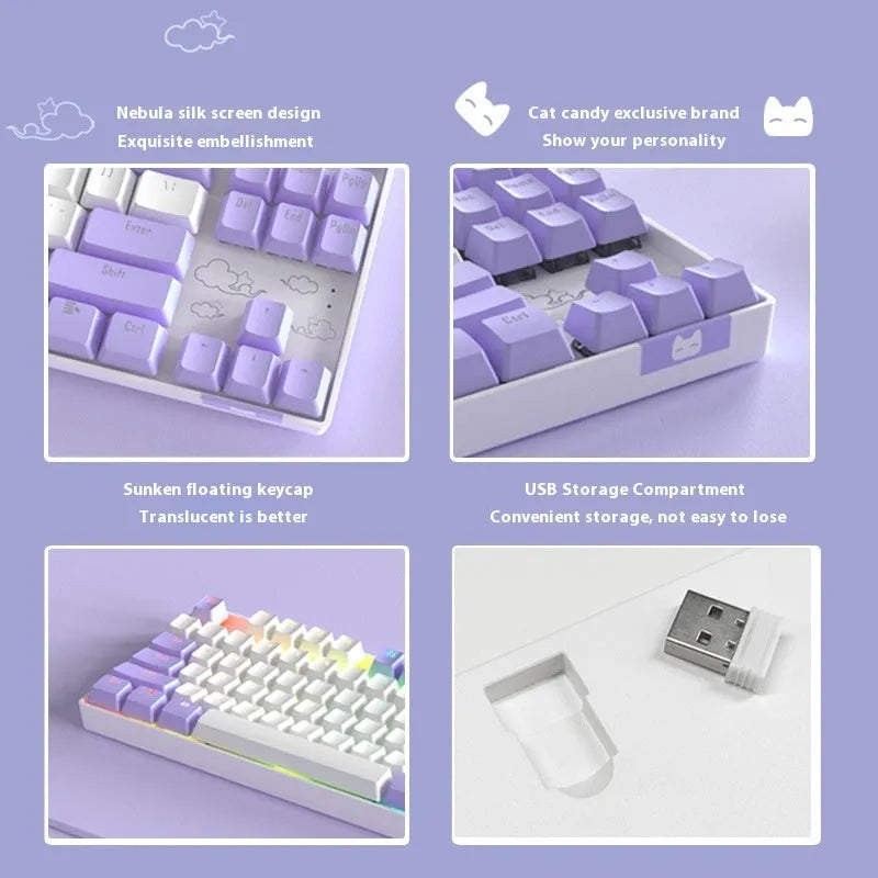 Wireless Bluetooth mechanical keyboard with metal construction in blue white or purple white colours
