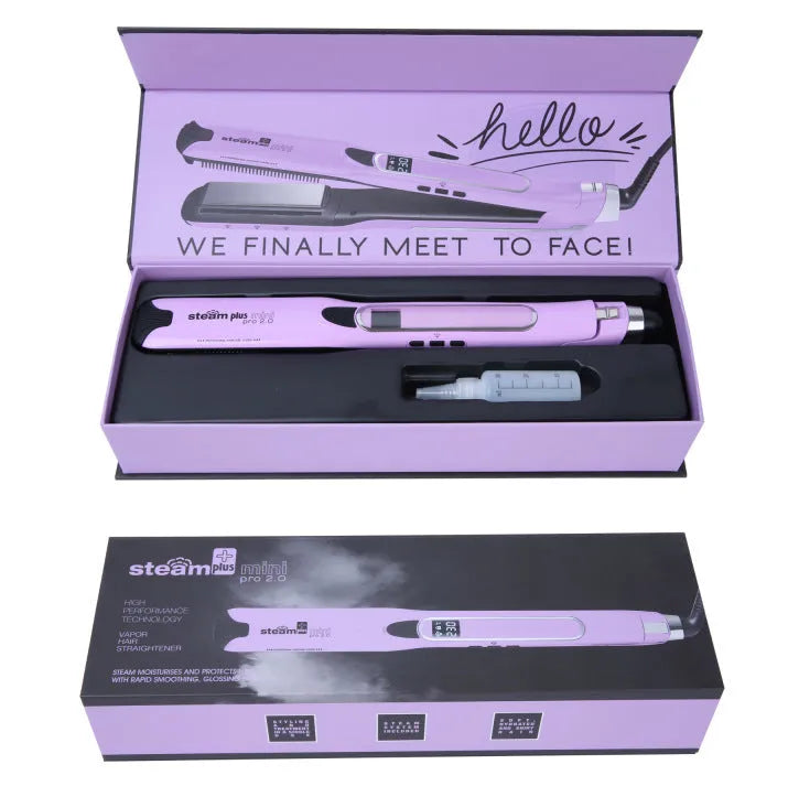 Mini steam hair straightener in champagne colour with European plug