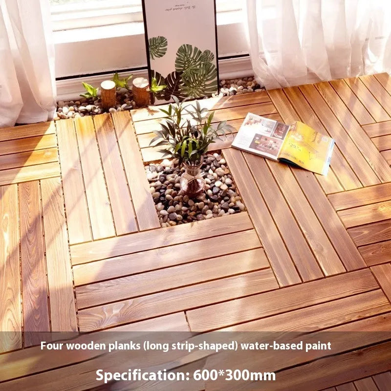 Camphor pine wooden flooring tiles measuring 30x30cm with brushed finish