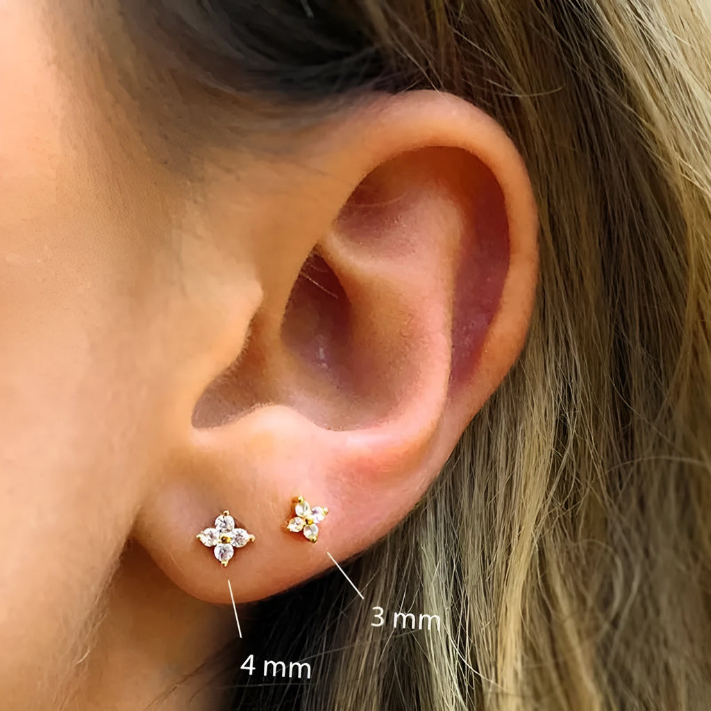 S925 sterling silver geometric floral stud earrings in gold or platinum finish