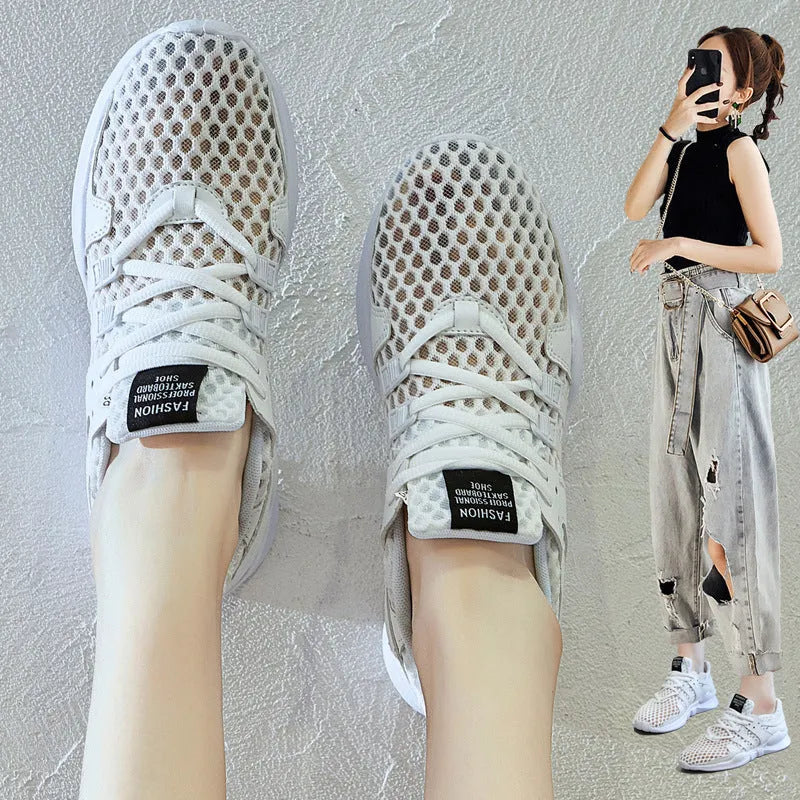 Breathable hollow-out mesh casual sneaker on a white background, showing round toe and slip-on design.