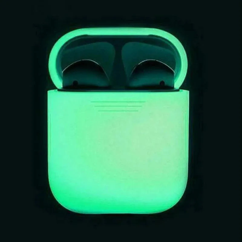 Luminous coloured silicone flip-top protective case for Apple AirPods earphones.