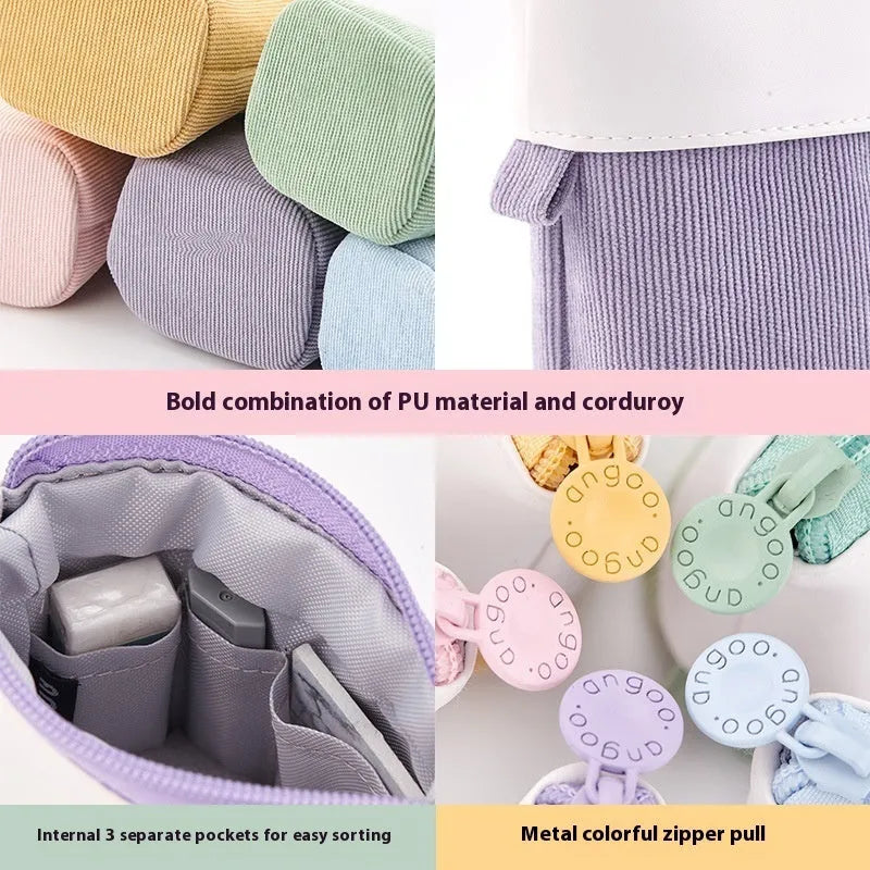 Korean-style telescopic corduroy stationery case in six colour options including purple and green.