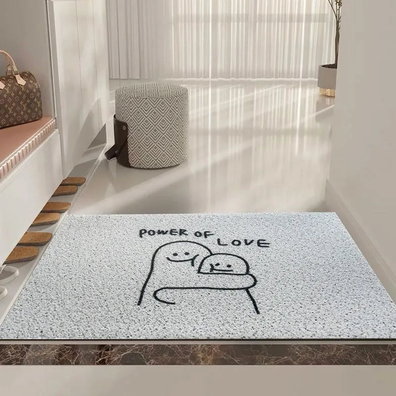 Square PVC floor mat with cartoon Mr Big Nose facial expression geometric pattern for household use