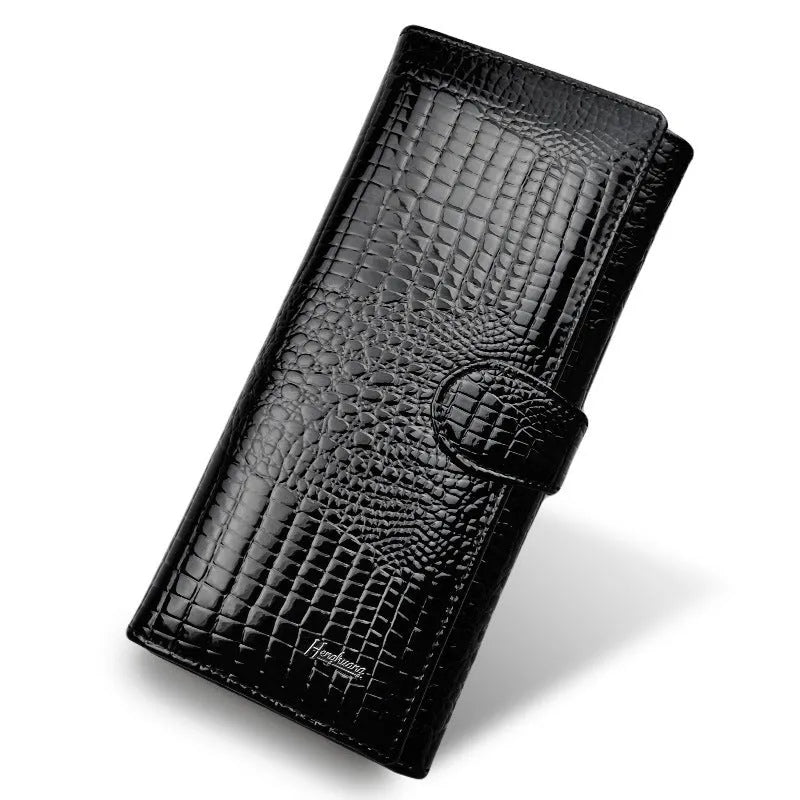 Women's genuine leather coin purse with patent leather crocodile pattern in red colour