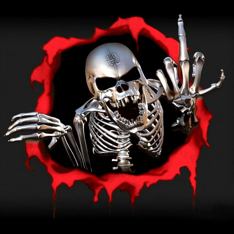 Colourful broken shell design reflective metal skull printed on a 15x14cm car bumper sticker