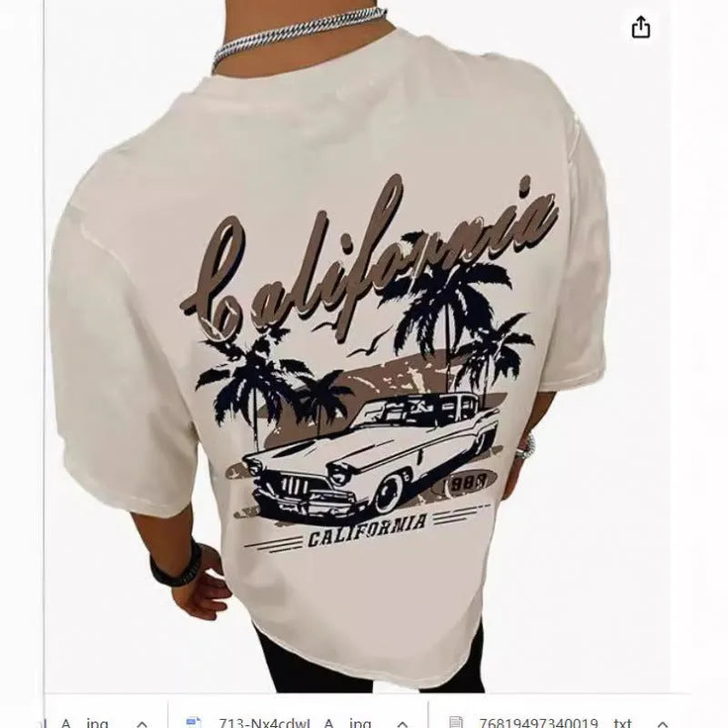 Men's printed short-sleeved sports T-shirt with digital pattern on polyester flat mop cloth