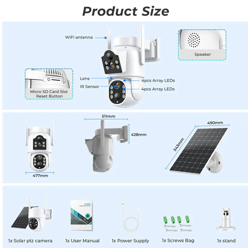 Outdoor solar wireless wifi security monitor with solar panel on white background