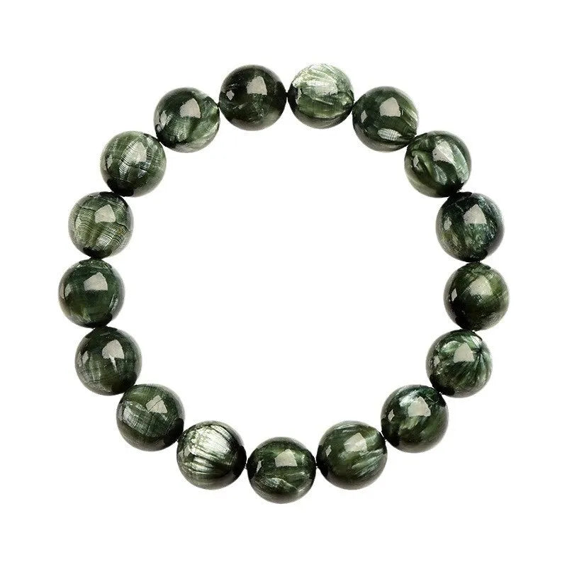 Green dragon crystal bracelet with 8-9mm round beads and geometric Ruyi design elements