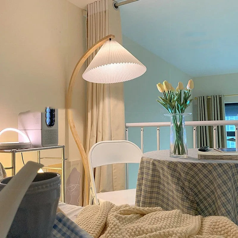 Retro vertical table lamp with three-colour variable light in log white lampshade