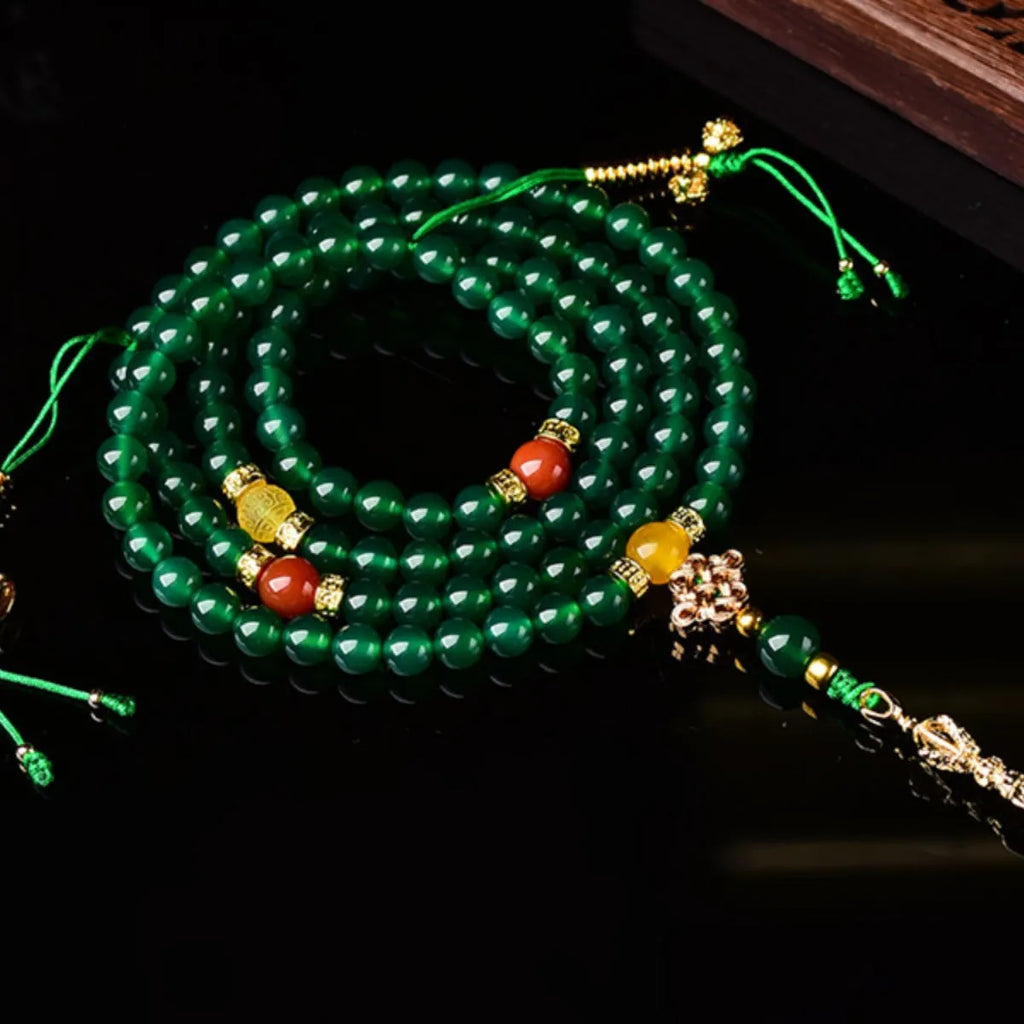 Brazilian green agate multi-circle bracelet showing natural stone beads in three size options