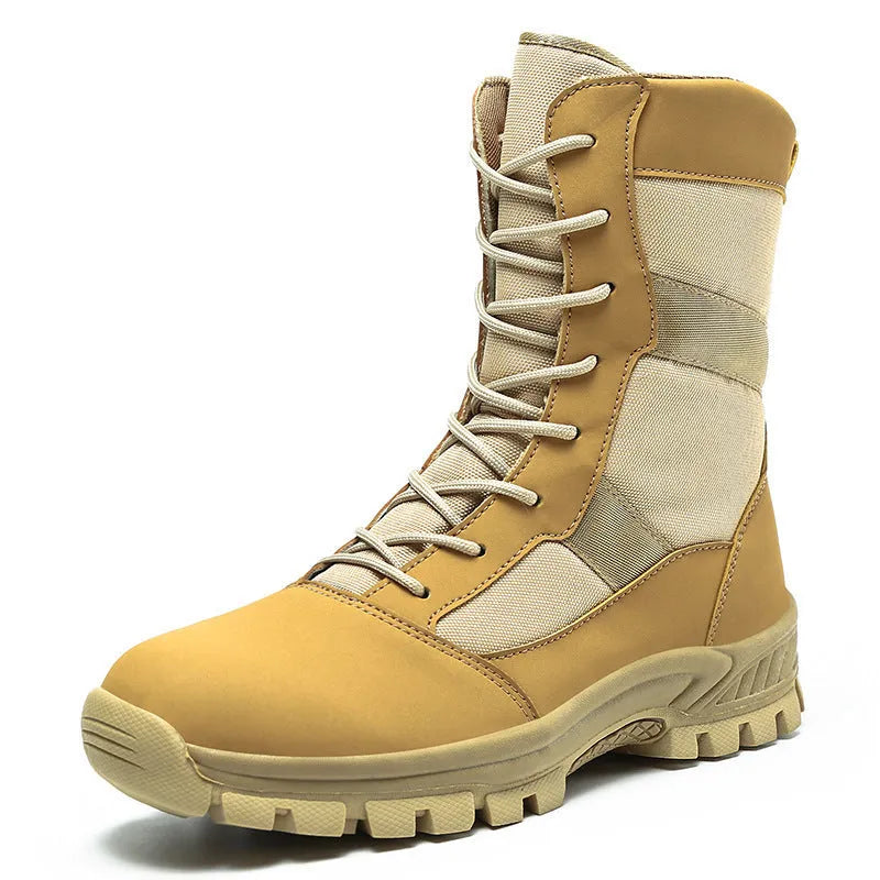 Plus size men's high-top boots in black and camouflage colours with mesh upper and totem pattern detailing