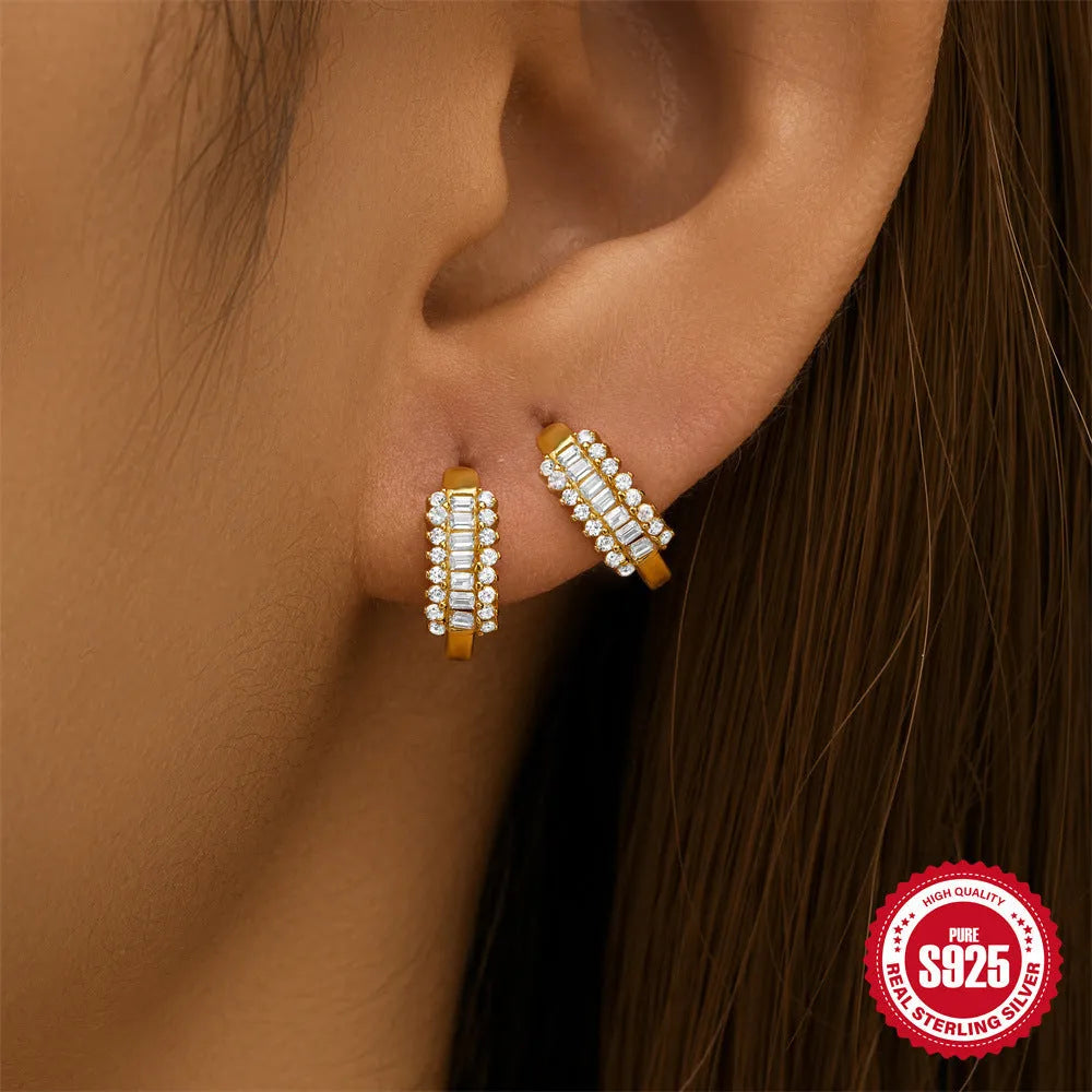 Sterling silver geometric stud earrings with electroplated gold or silver finish