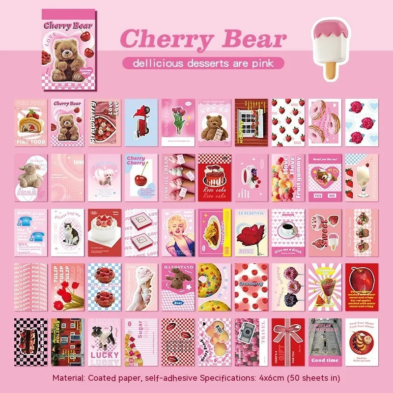 American retro cartoon sticker book with 50 sheets of 4x6cm copper board paper adhesive stickers