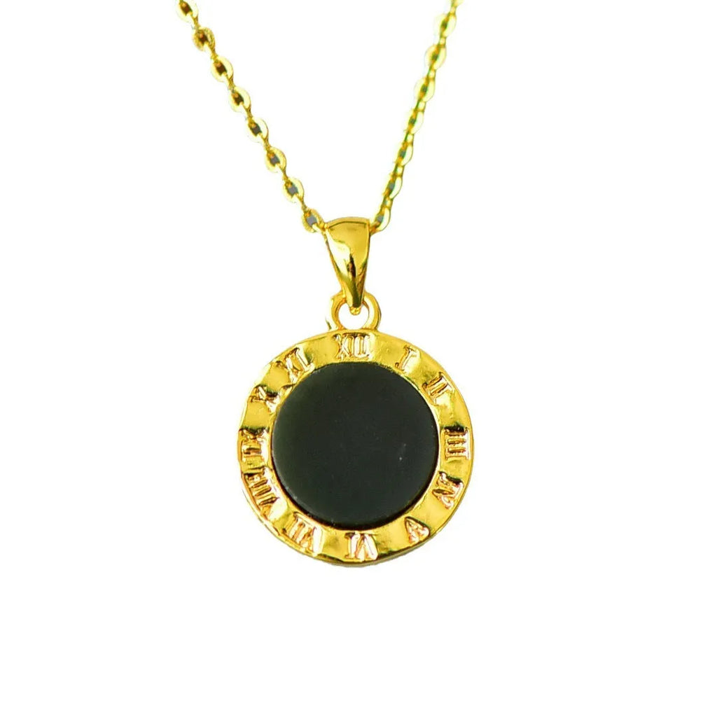 Flat Hetian jade pendant necklace with copper inlay and ink blue jade accents on a chain