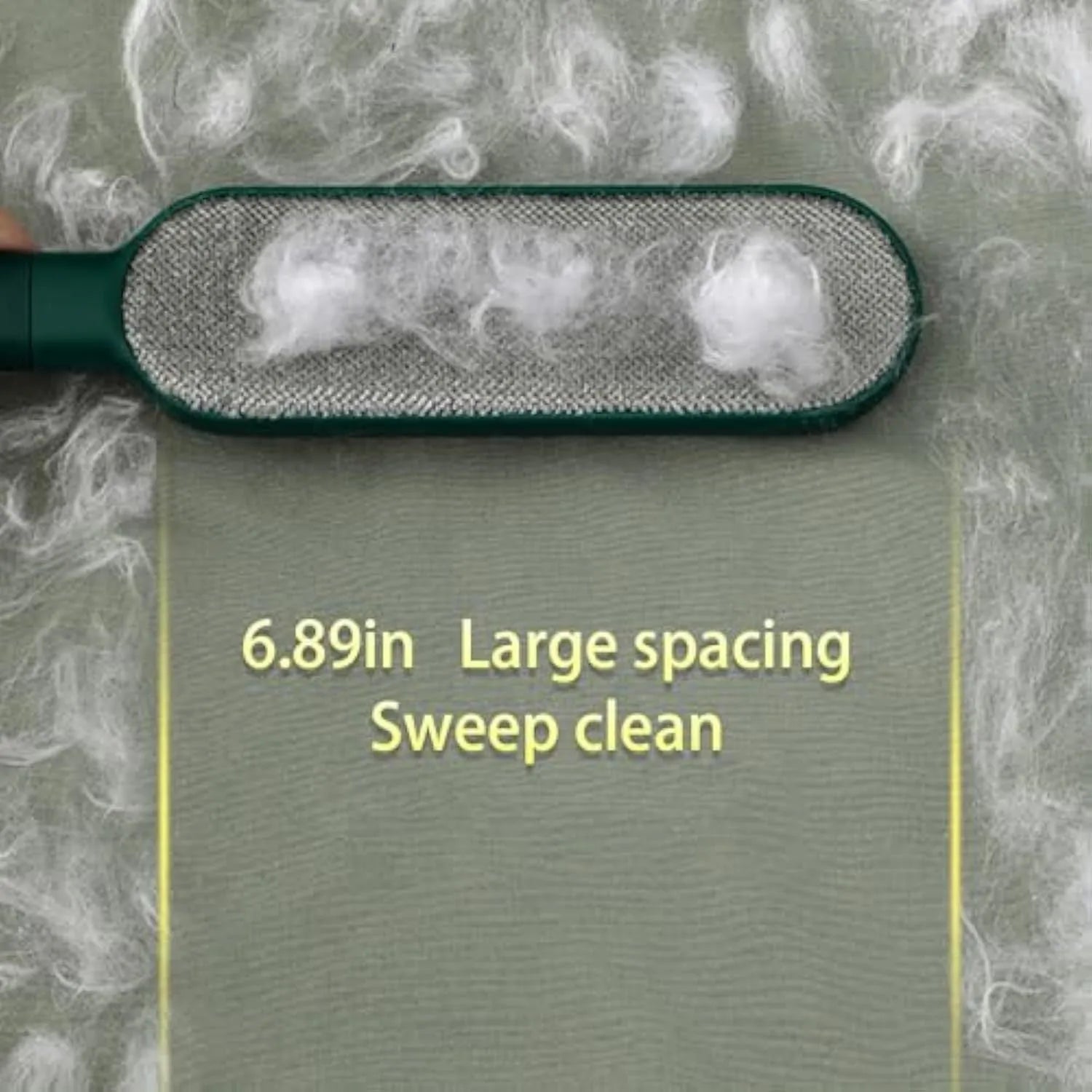 Blue, green, and white pet hair remover brush with double-sided head and storage base.