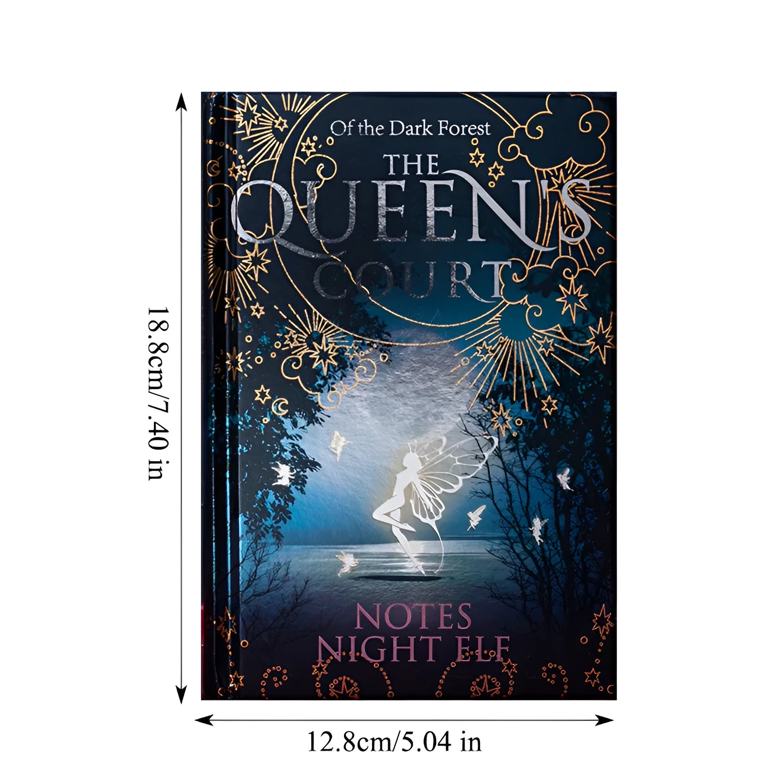 Blue and purple luminous hardcover A5 notebook open to show full-colour illustrated pages.