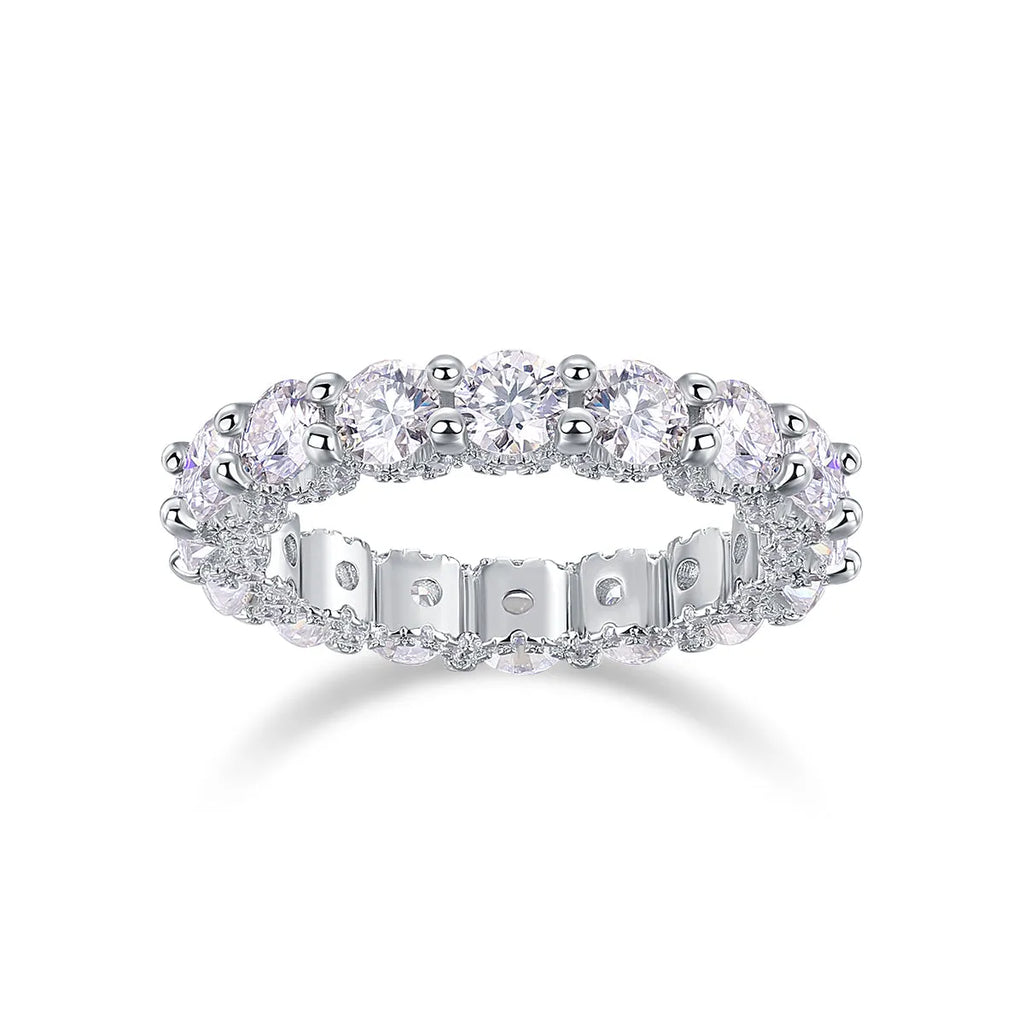 Ferris Wheel moissanite ring set in S925 silver with platinum plating on a white background