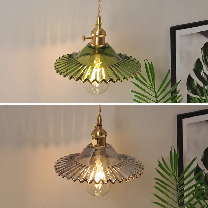 Retro brass lotus wall lamp with glass shade in six colour options
