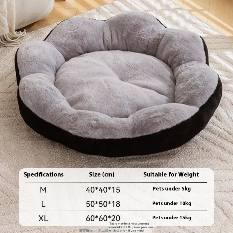 Round rabbit plush cat bed with a detachable washable cover in grey and black colour.