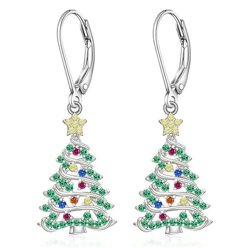 Star shaped Christmas tree earring pendant in white gold colour copper finish for women