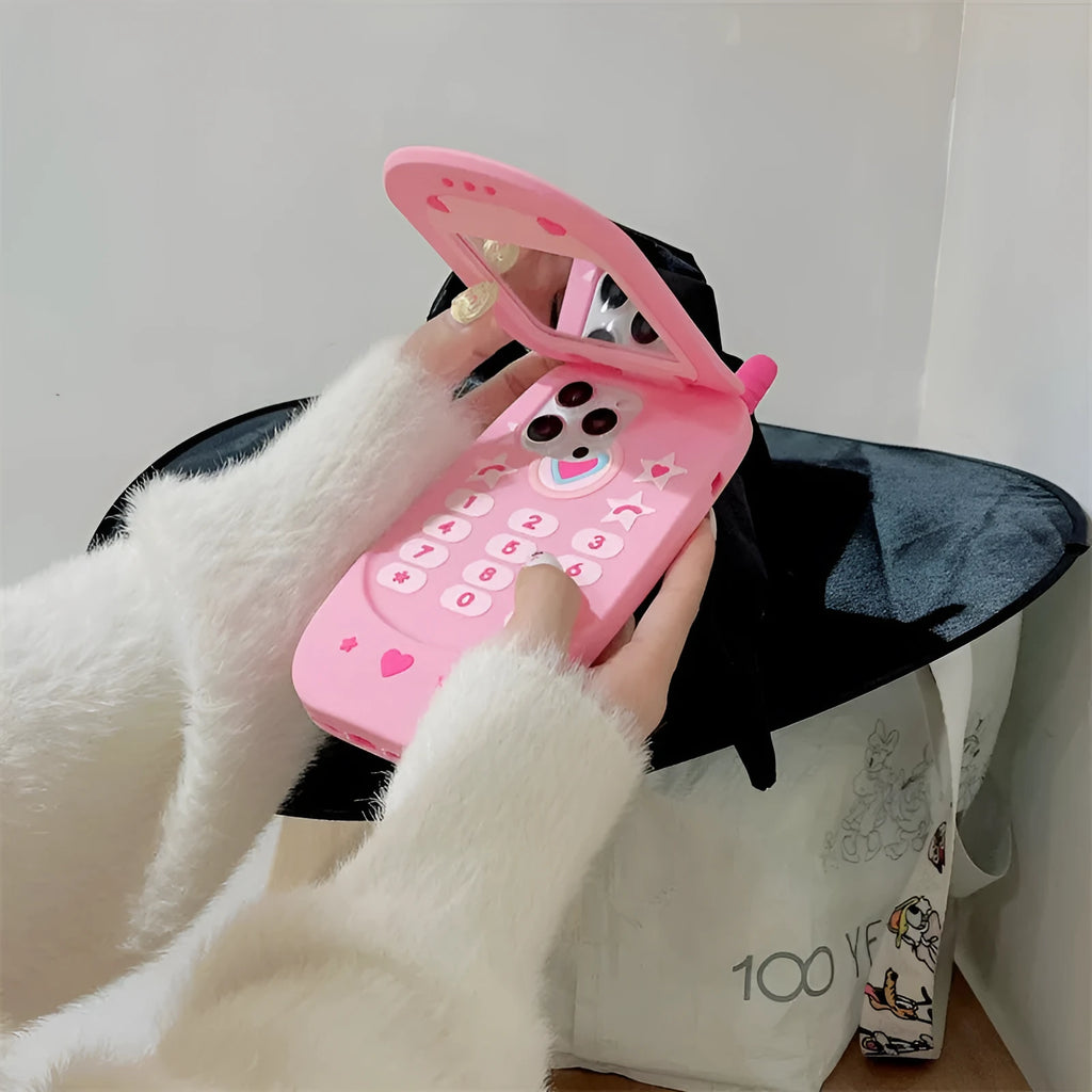 Light pink silicone iPhone case with flip cover mirror for iPhone protection