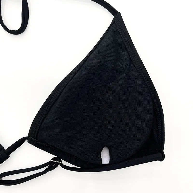 Black mesh four-piece bikini suit with long sleeves for women's swimming and wading sports