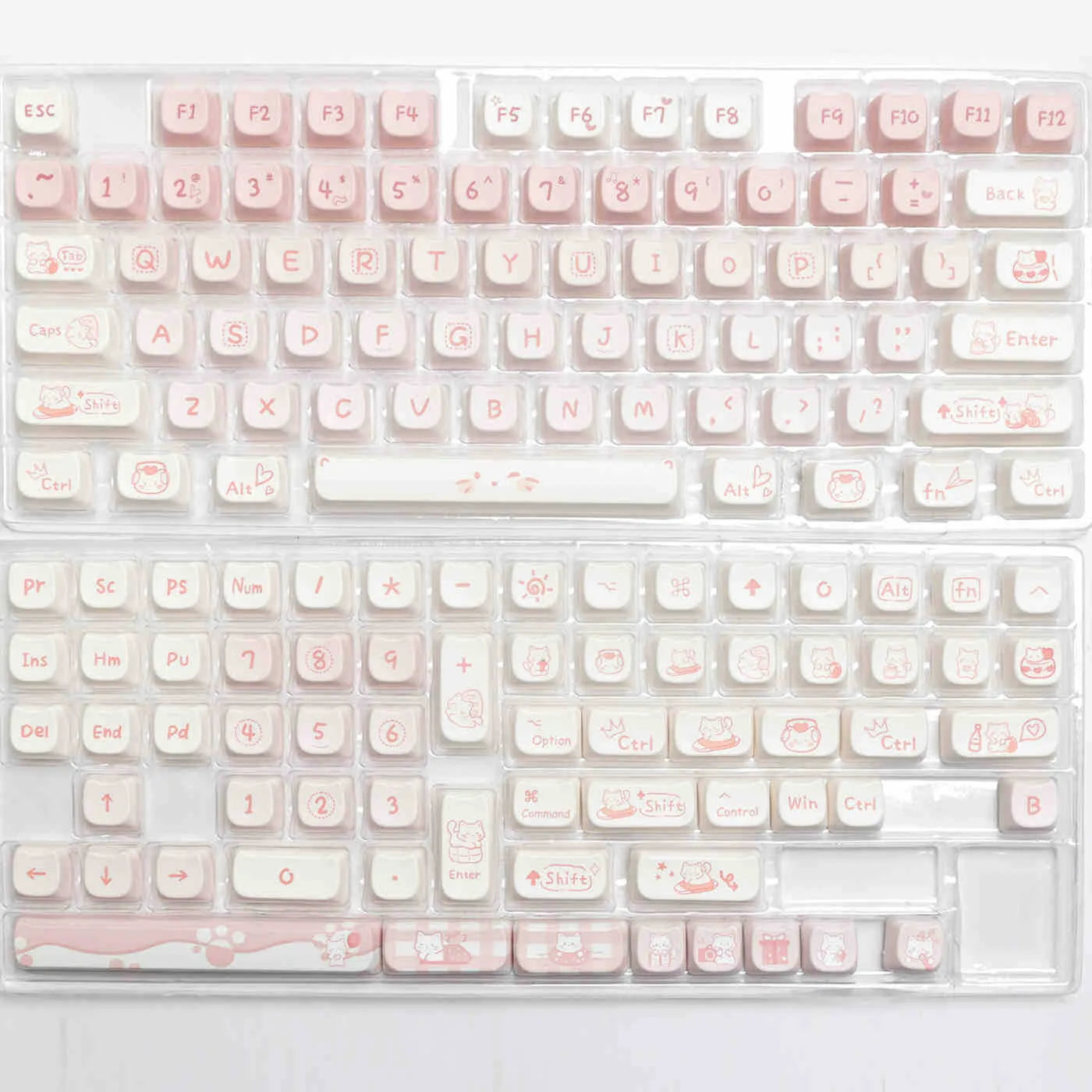 Complete PBT sublimation keycap set for mechanical keyboards showing 98+ keys with universal compatibility