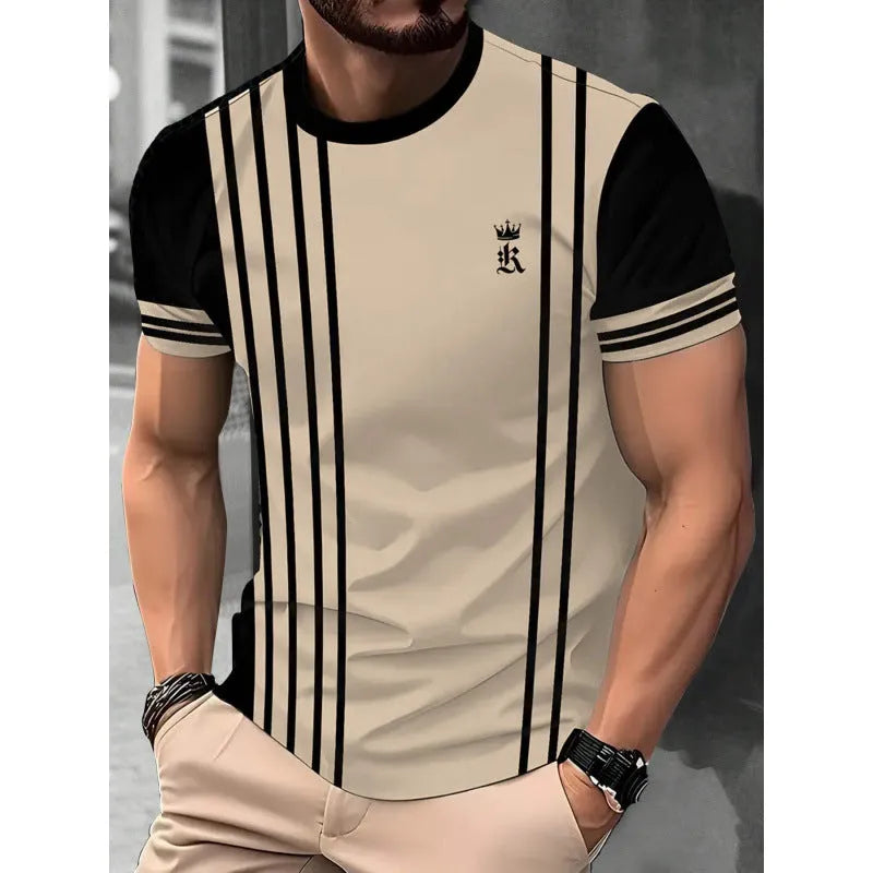 Men's loose fit short sleeve t-shirt with digital 3D striped pattern in various colours