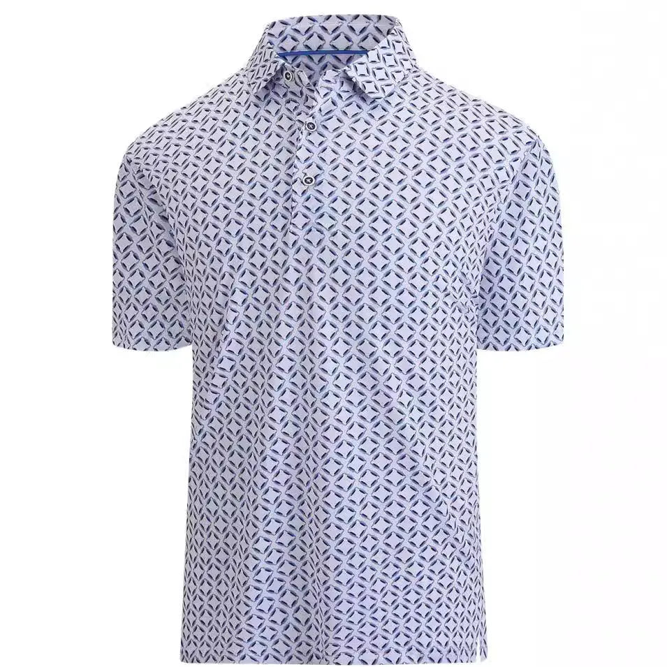 Men's 3D printed short sleeve top with metallic zipper decorations in Japanese retro style