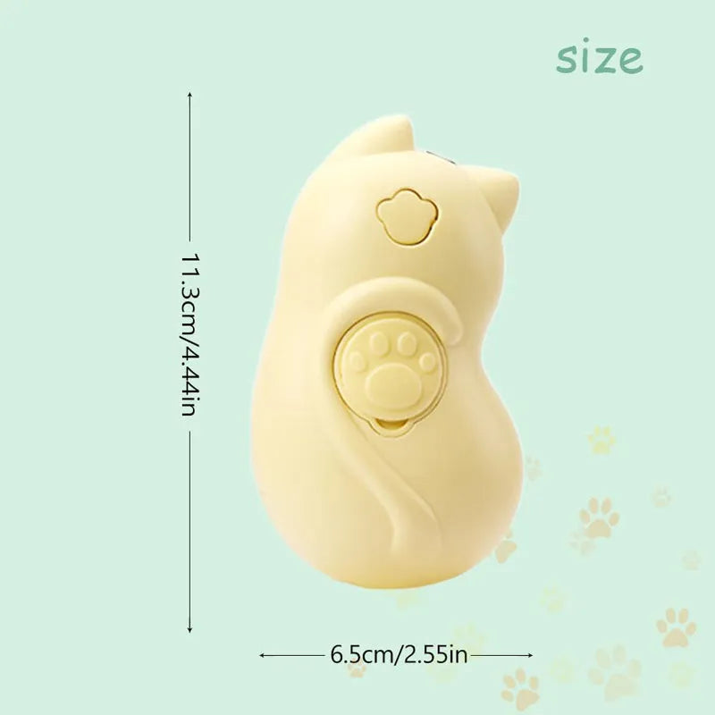 3-in-1 steam pet grooming brush with dog-shaped handle for cats and dogs on a white background.