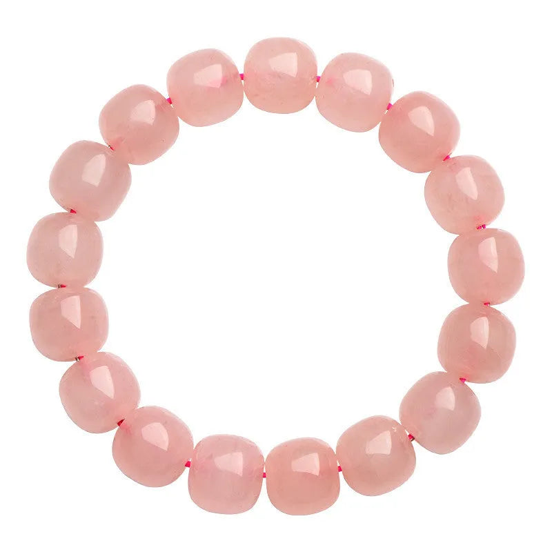 Pink crystal barrel bead bracelet with geometry design on wrist