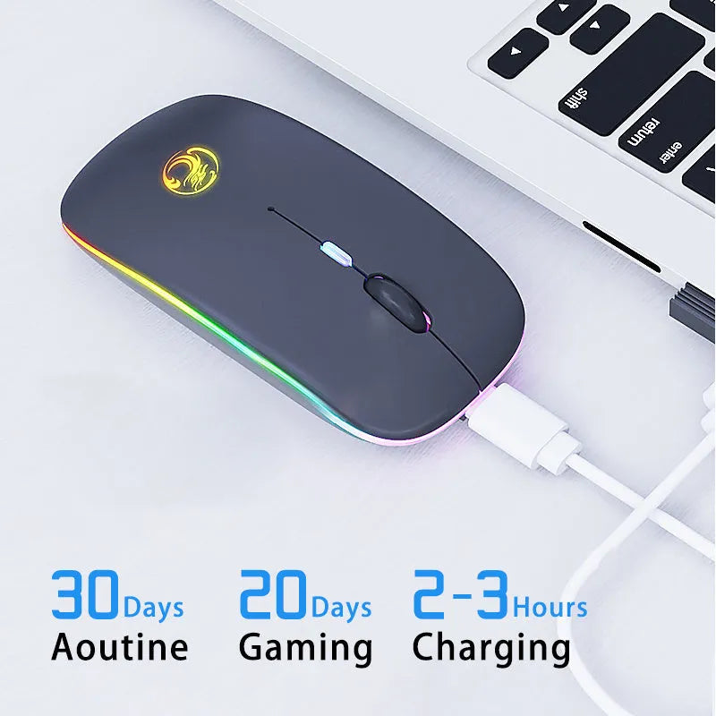 Black or white wireless mouse with dual-mode connectivity and silent clicking buttons