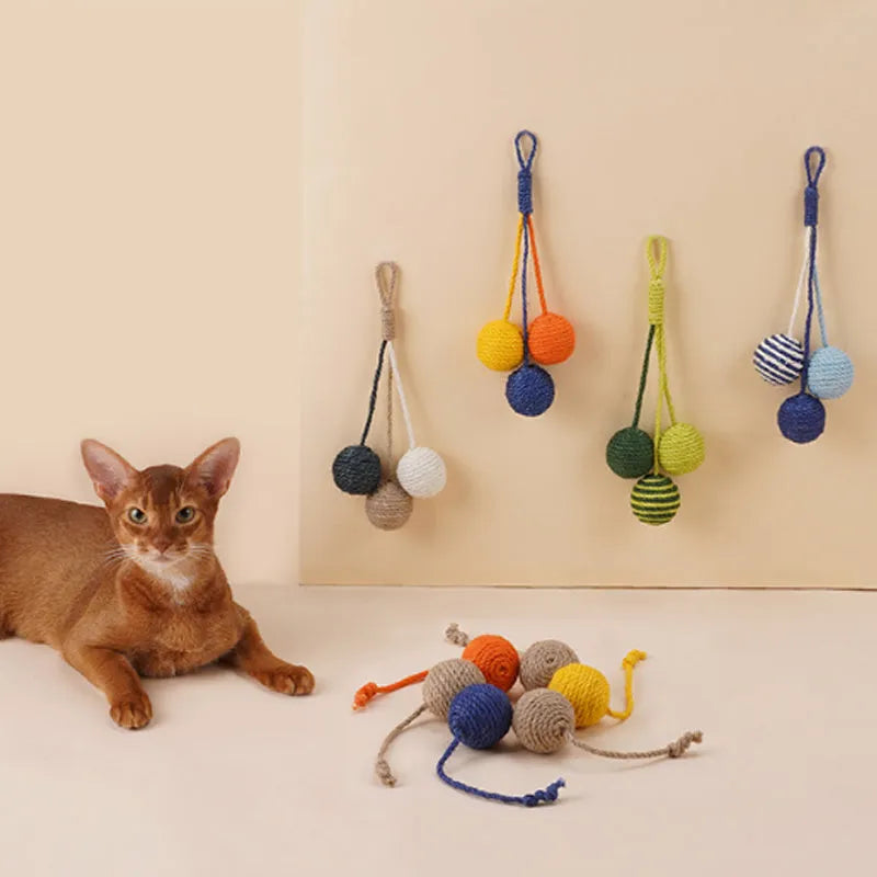 Multi-colour cat teaser wand set with bite-resistant catnip balls and feather attachments