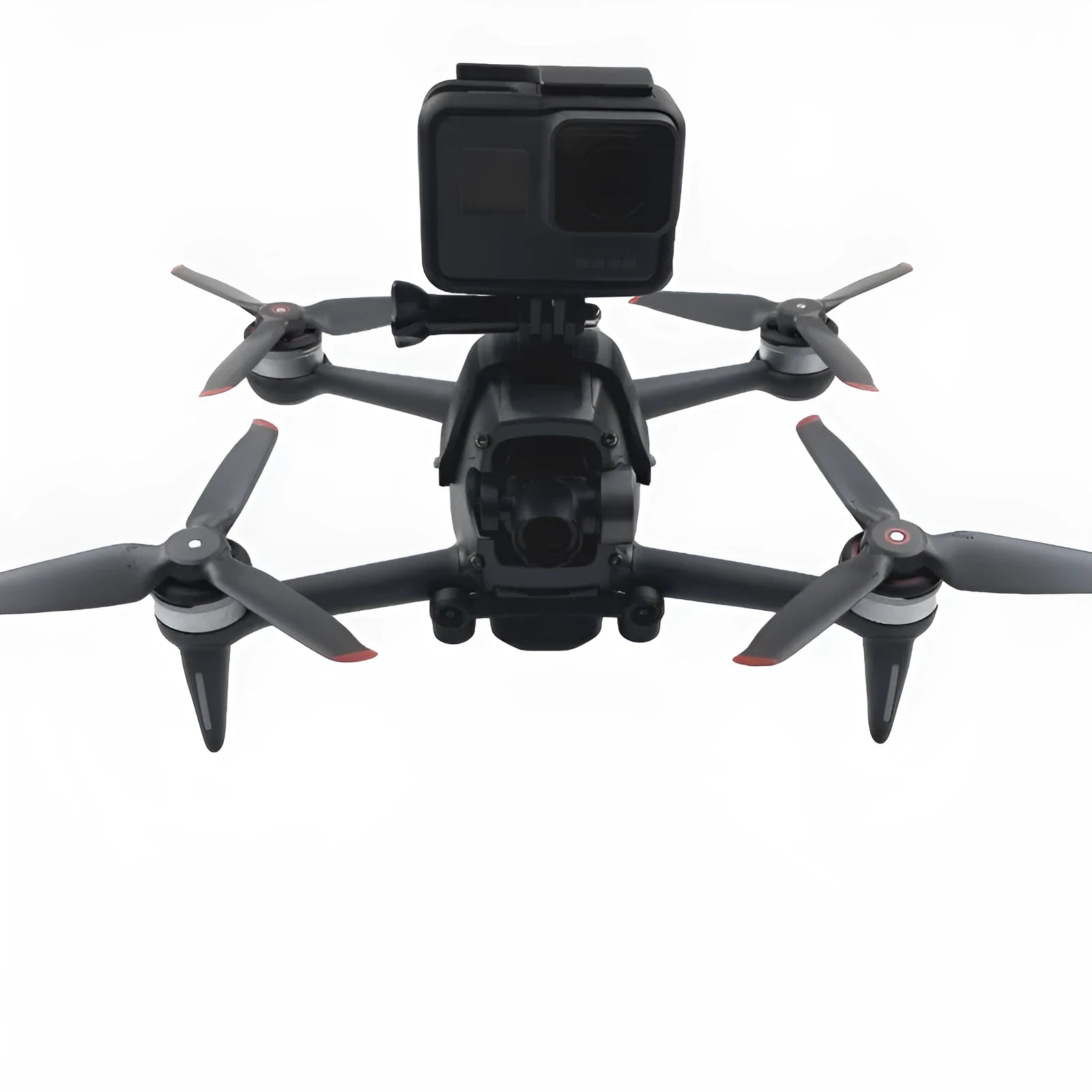 FPV drone top expansion bracket for GoPro action camera with 3D printed hard plastic construction