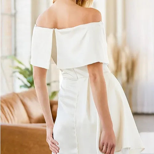 Women's matcha green off-shoulder high waist dress with lace-up back and short sleeves