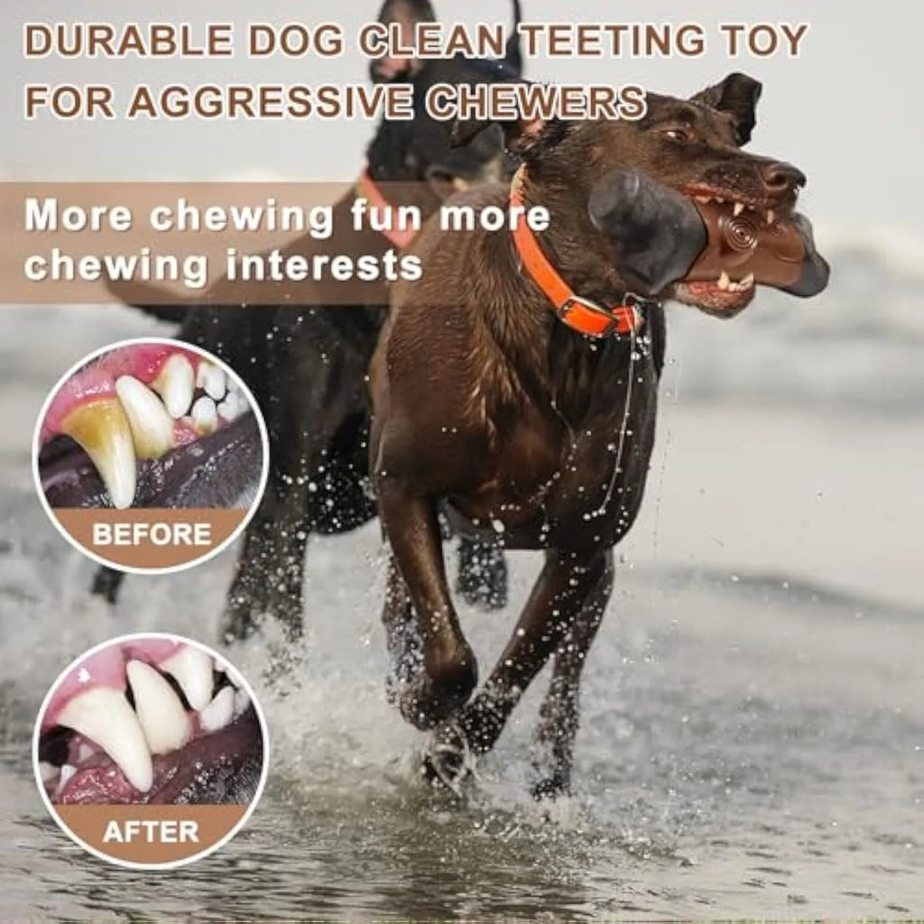 Brown branch-shaped nylon dog chew toy for large dogs on a white background.