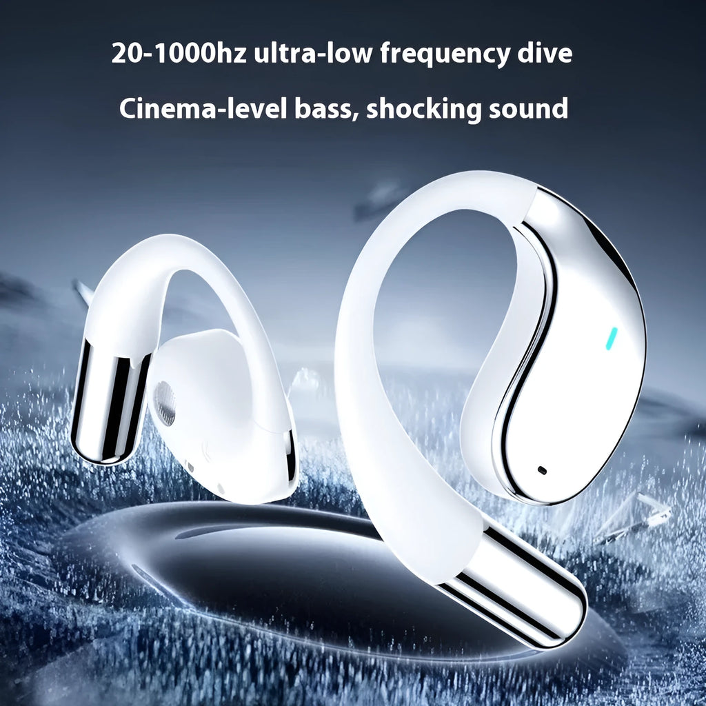 Black Bluetooth sports earphones with hanging ear design and aluminium alloy construction