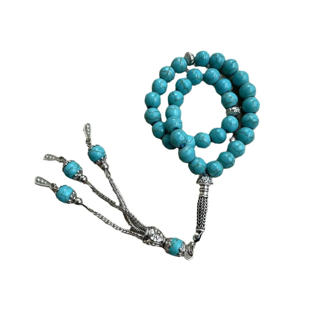 Handmade sky blue stone Muslim prayer bracelet with 8mm beads for daily worship