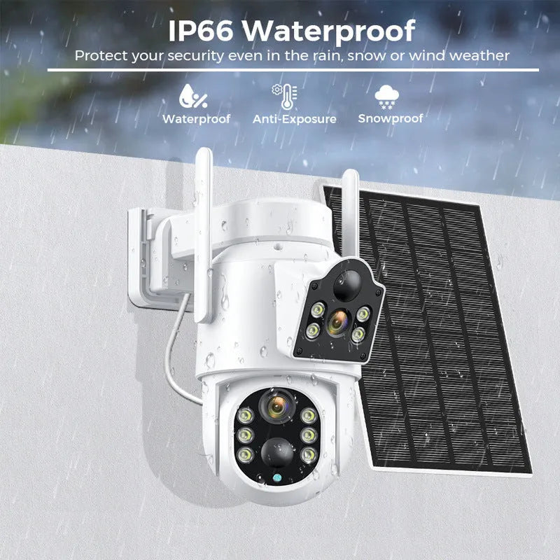 Outdoor solar wireless wifi security monitor with solar panel on white background
