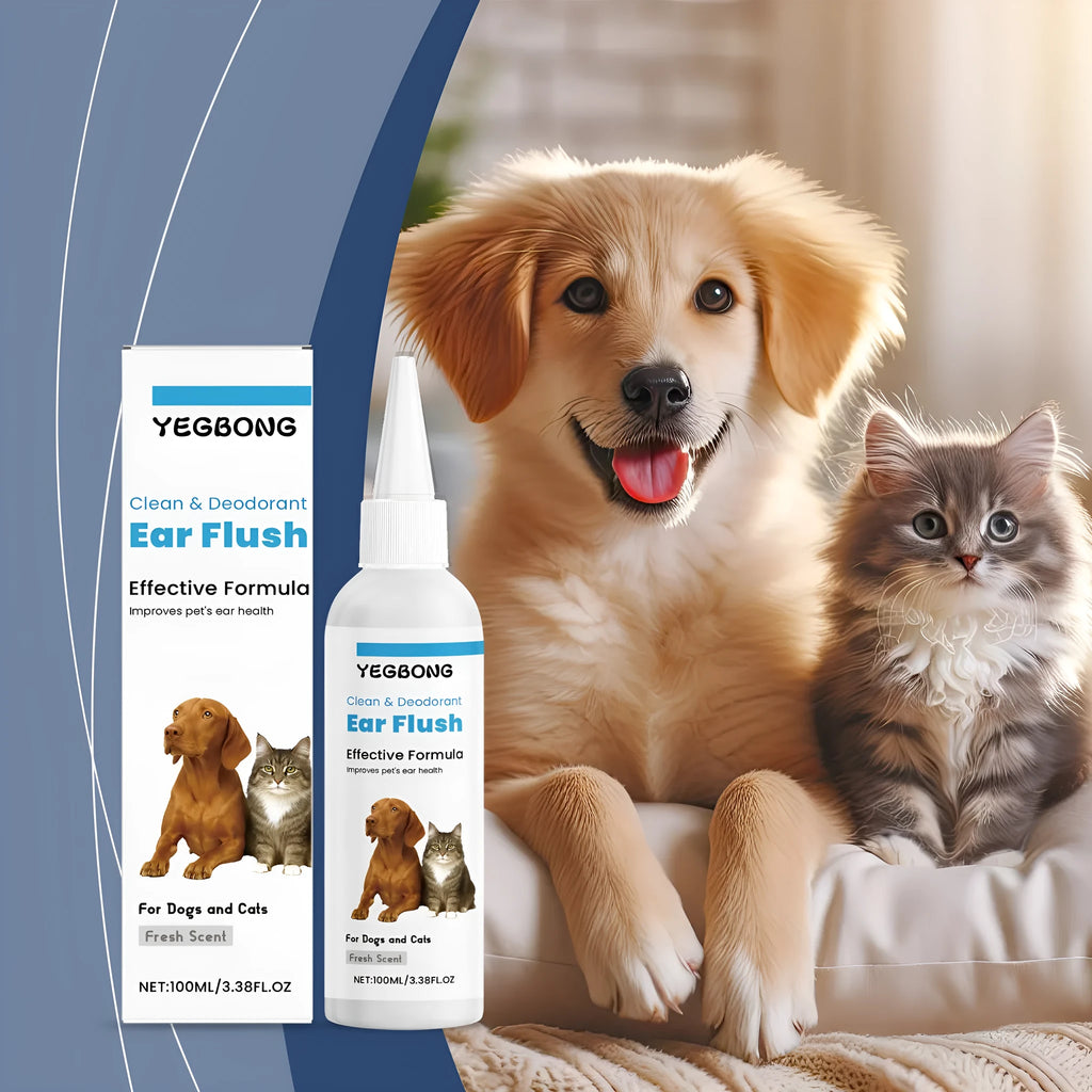100ml bottle of dog and cat ear cleaner solution for gentle earwax removal