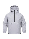 Men's loose half-zip hooded sweater jacket in rabbit fur corduroy fabric in light grey colour