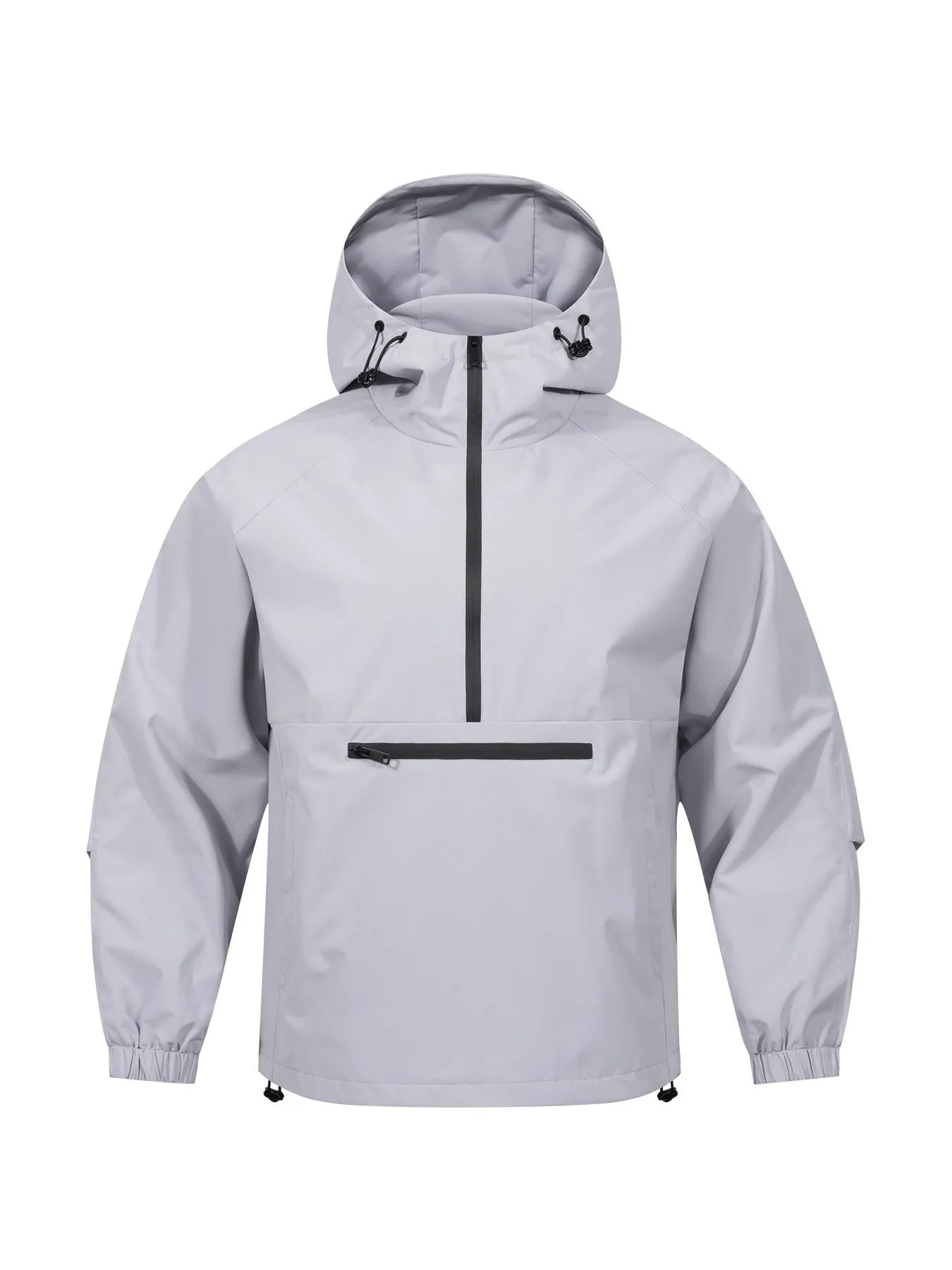Men's loose half-zip hooded sweater jacket in rabbit fur corduroy fabric in light grey colour
