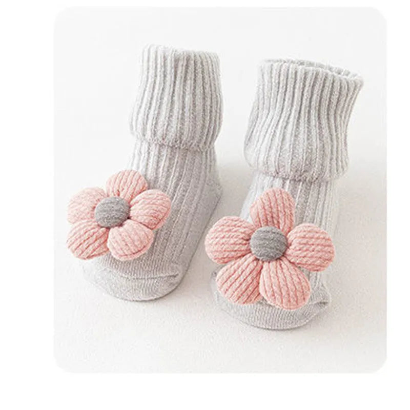 Cotton baby floor socks with anti-slip soles in multiple colours and patterns