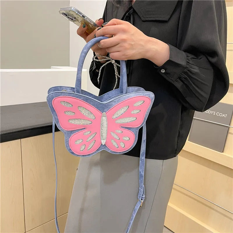 Women's square crossbody bag in PU leather, shown in black, blue, pink, and white colour options