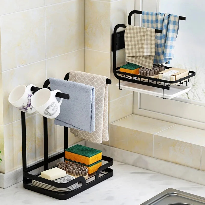 Plastic foldable kitchen rack for drying rags with wall mount and table top options