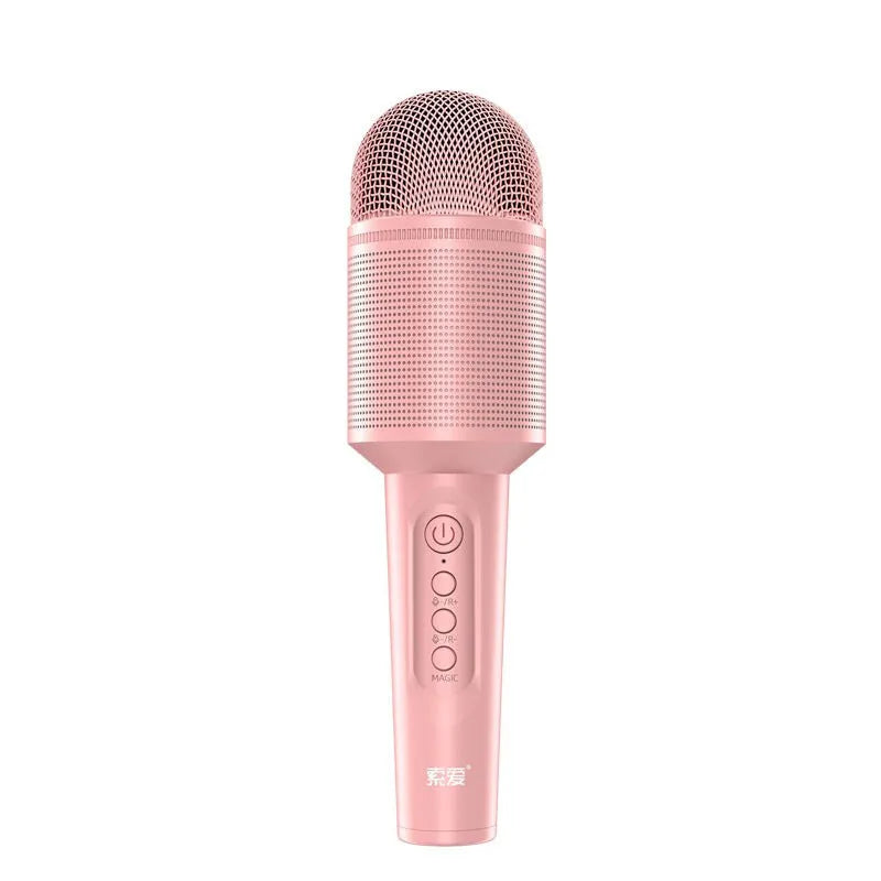 Wireless Bluetooth karaoke microphone in girly pink, sapphire blue and mint green colour options with USB connection